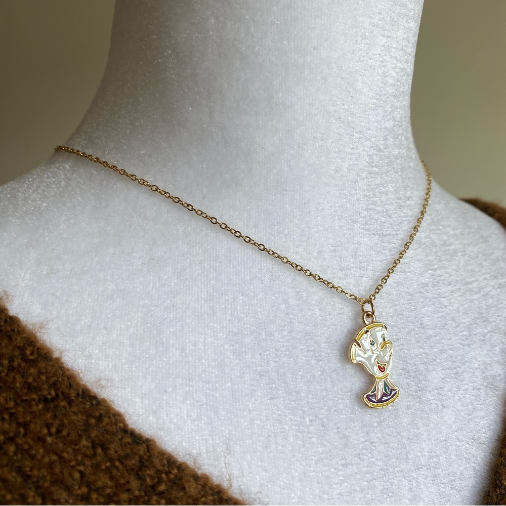 Handmade Chip Beauty & the Beast 18K GOLD PLATED STAINLESS STEEL Necklace Disney - Picture 3 of 9